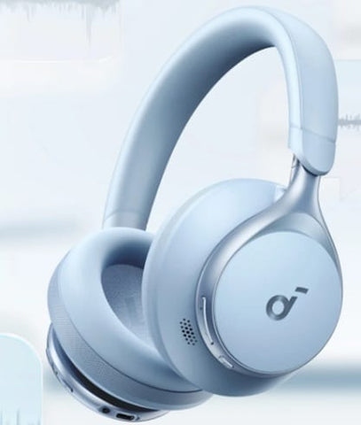 soundcore silver headphones with soft padding for music