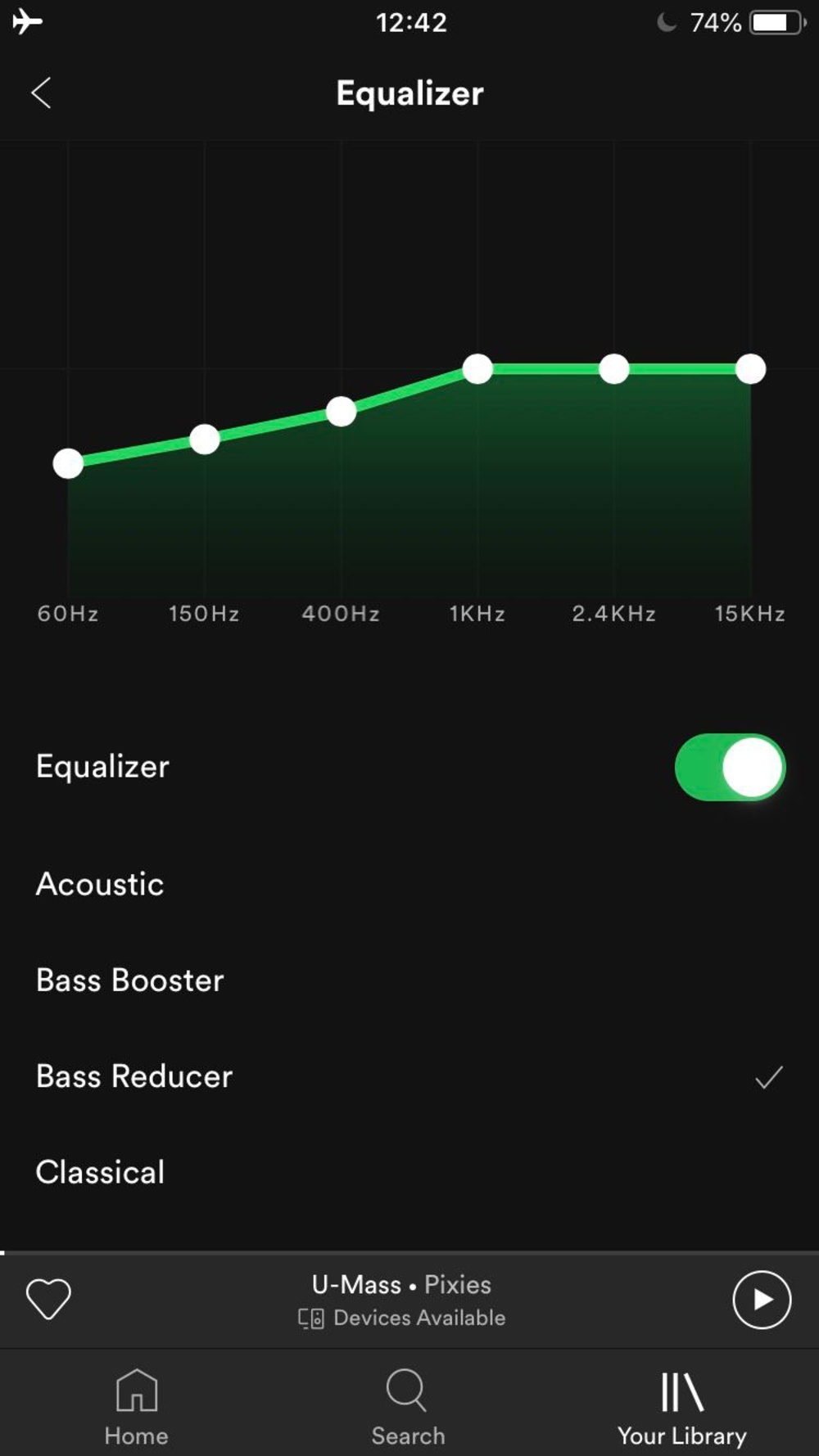 An image of Spotify's 6-band EQ.