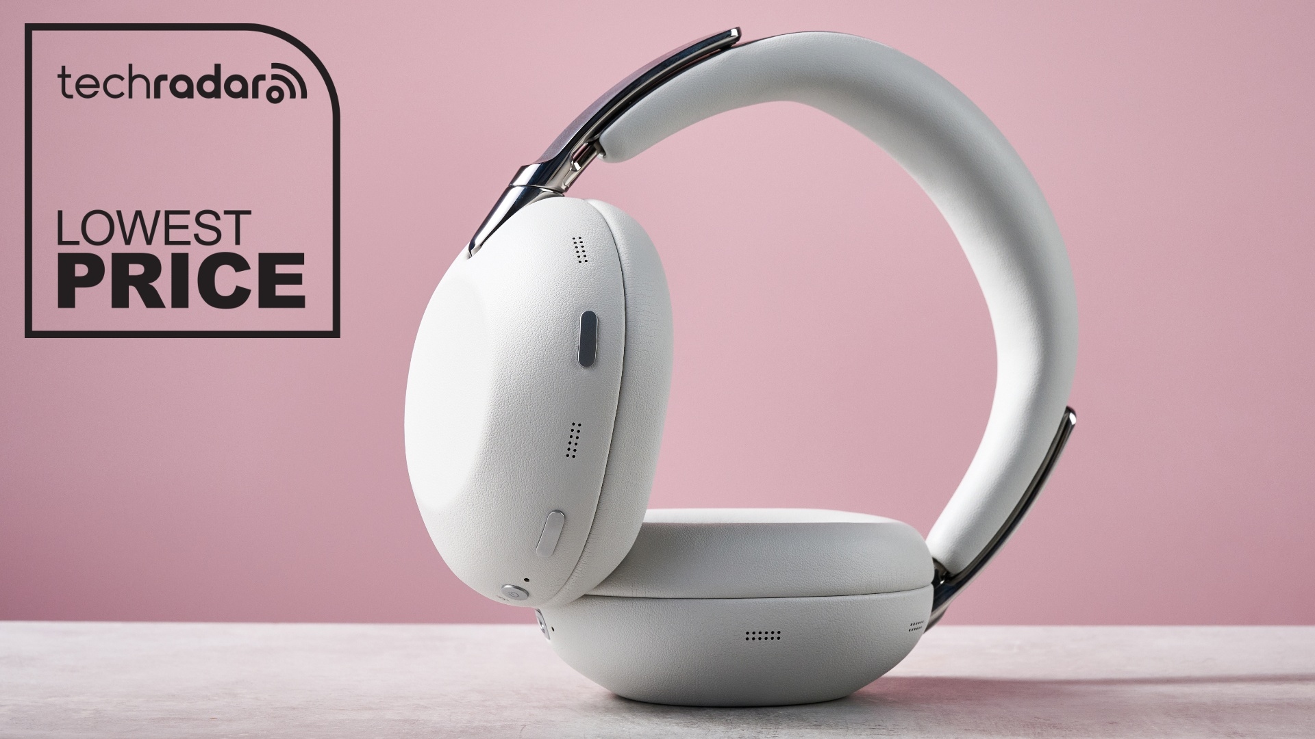 Sony 1000X The Collexion headphones on pink background with a badge that reads 'TechRadar: lowest price'